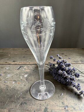 Princess House Heritage Champagne Flute Etched Floral Design Clear Glass Fluted
